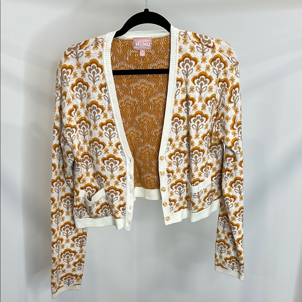 Show me your Mumu- Women's Cream and Brown Patterned Sweater